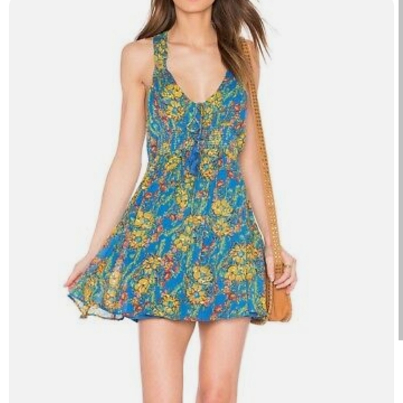 🌜 FREE PEOPLE Washed Ashore Mini Dress in Blue Floral - Picture 10 of 10